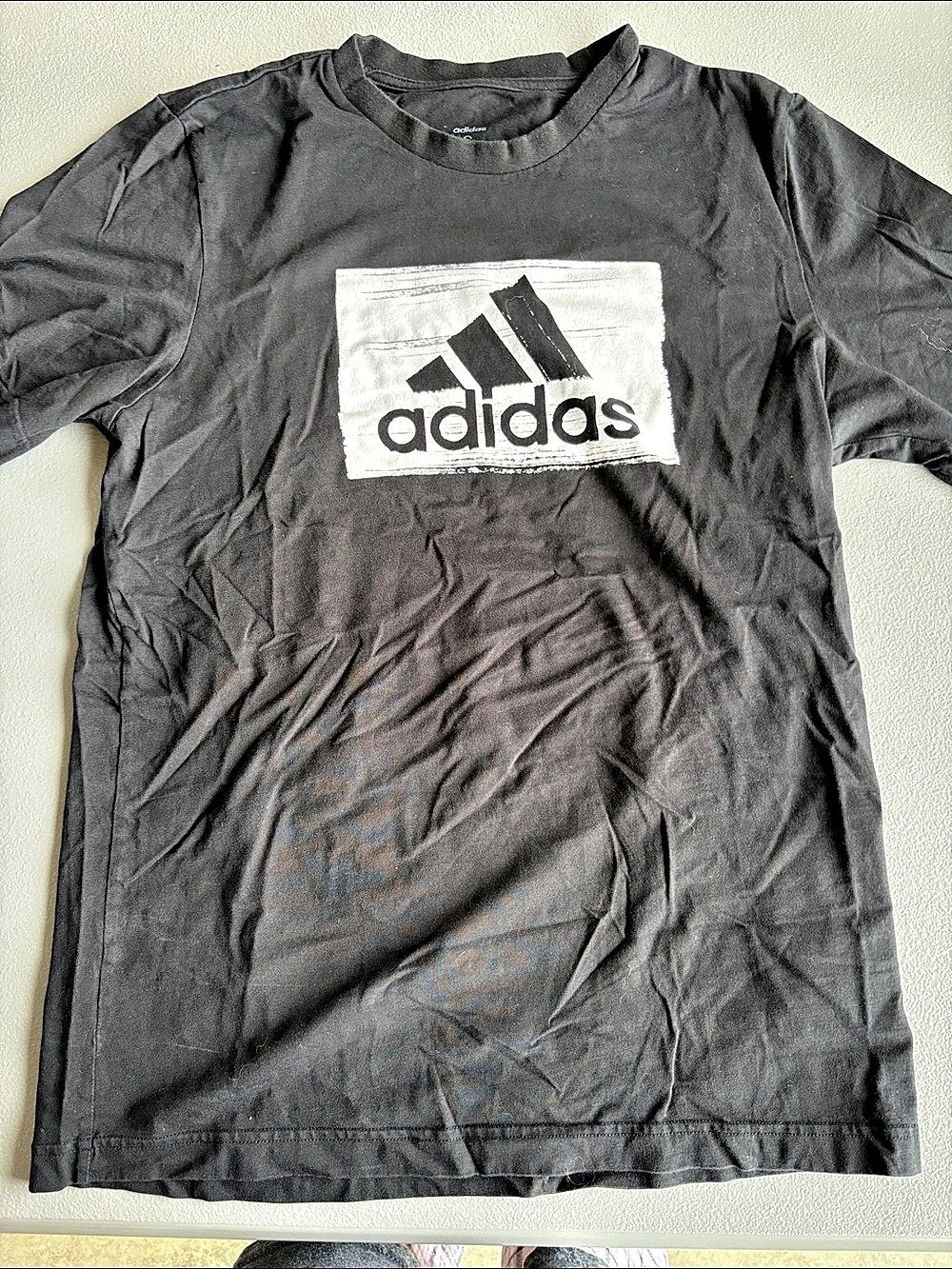 Women’s size small adidas Distressed Graphic Tee Logo Short Sleeve Tee Black